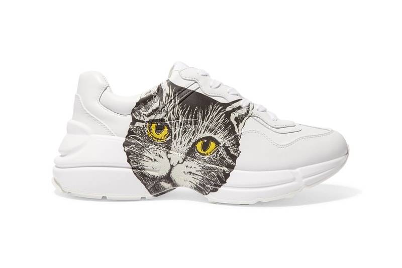 gucci cat print white rhyton leather sneaker illustration chunky shoe dad rubber italian 