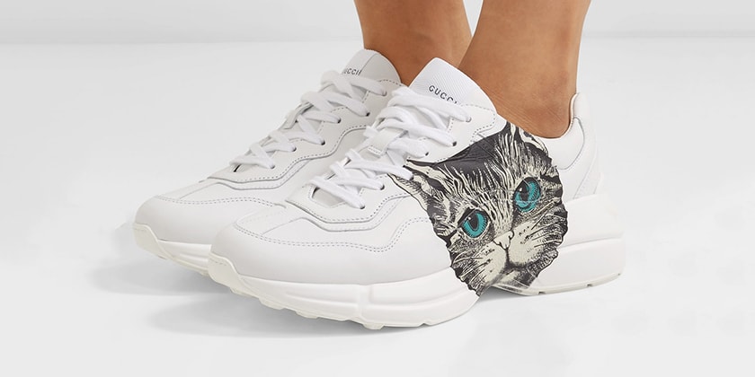 Buy Gucci Cat Print White Rhyton Leather Sneaker | Hypebae