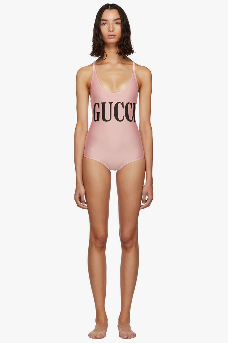 Gucci Sparkling Logo Swimsuit Light Pink Black