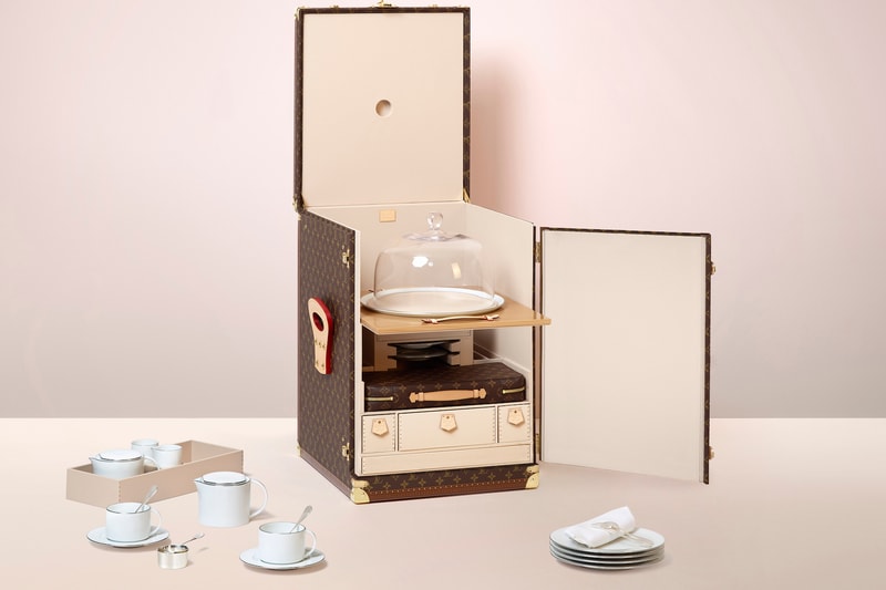 Louis Vuitton Luxury Monogram Trunk Collection Makeup Case Sneaker Storage Drink Bar Tea Set Cake LV Interior Homeware 