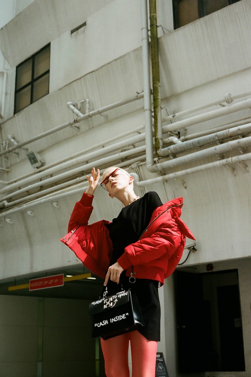 Off-White™ Fall/Winter 2019 Collection Editorial HBX HBXWM Virgil Abloh Sneakers Bags Accessories Logo Print Jackets Apparel 