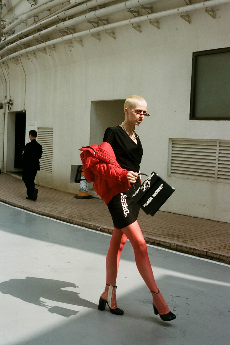 Off-White™ Fall/Winter 2019 Collection Editorial HBX HBXWM Virgil Abloh Sneakers Bags Accessories Logo Print Jackets Apparel 