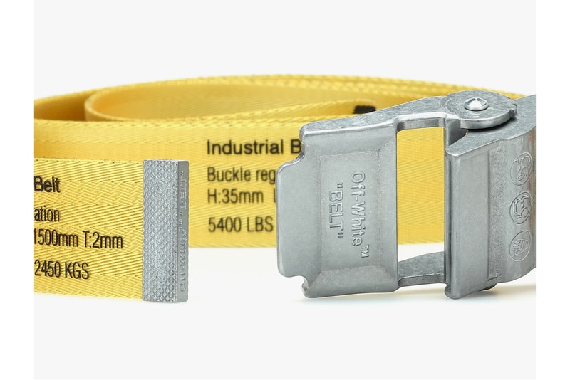 off white industrial belt yellow black silver metal accessories