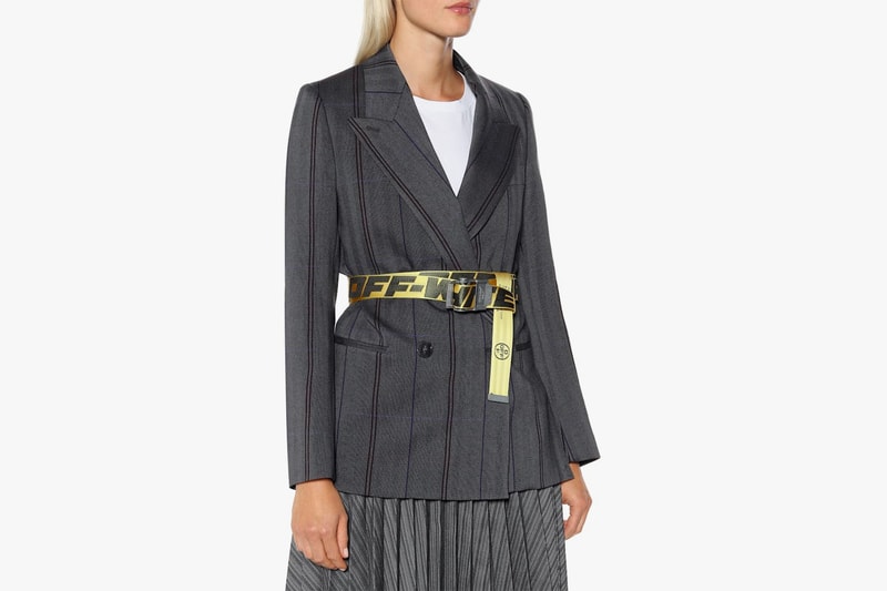 off white industrial belt yellow black silver metal accessories