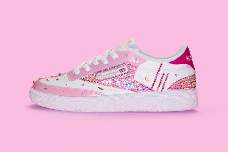 reebok limited edition crystal coated club c sneakers cardi b nails pink release shoes footwear sneakerhead swarovski amazon google home