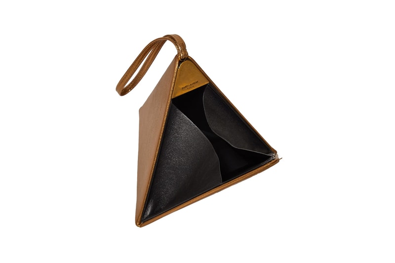 saint laurent clutch gold metallic leather pyramid designer bags purses logo plaque accessories luxury purse anthony vaccarello YSL 