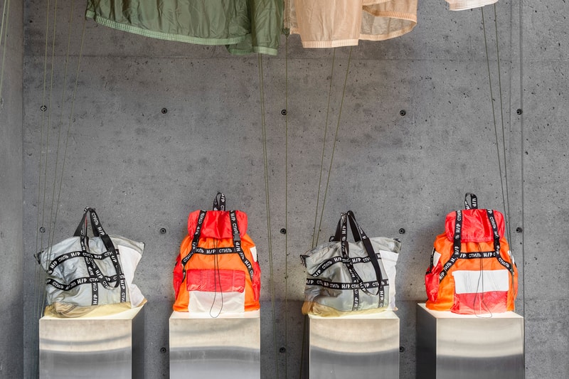 ssense heron preston jump upcycled parachutes pop-up backpacks totes t-shirt windbreaker jackets shorts pants