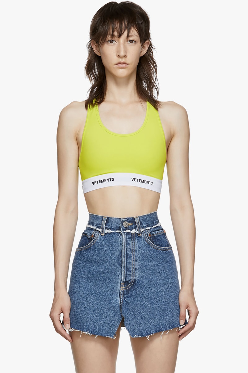 vetements logo band sports bra neon yellow athleisure sportswear fitness workout