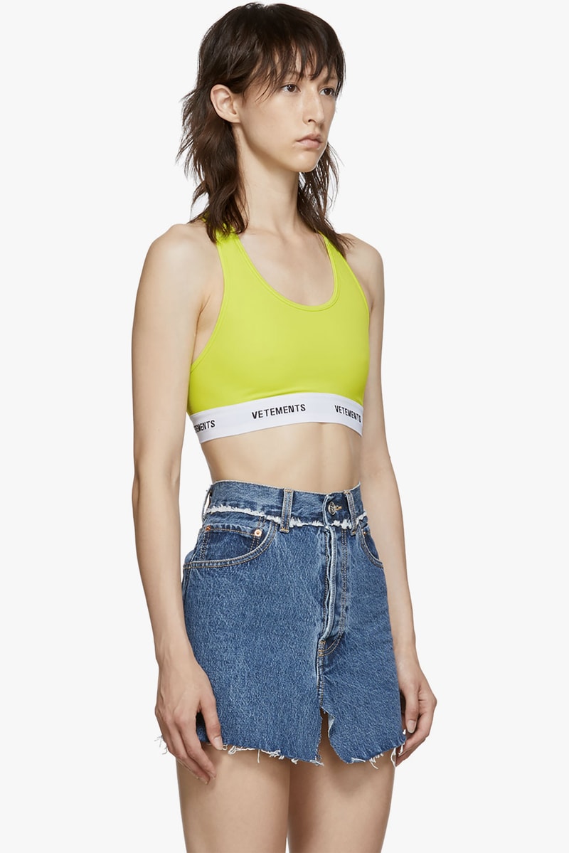 vetements logo band sports bra neon yellow athleisure sportswear fitness workout