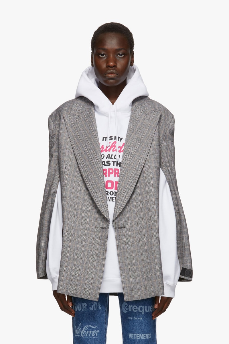 vetements surprise drop release ssense denim jacket bodysuit hoodies teddy bear bag pink demna gvasalia 