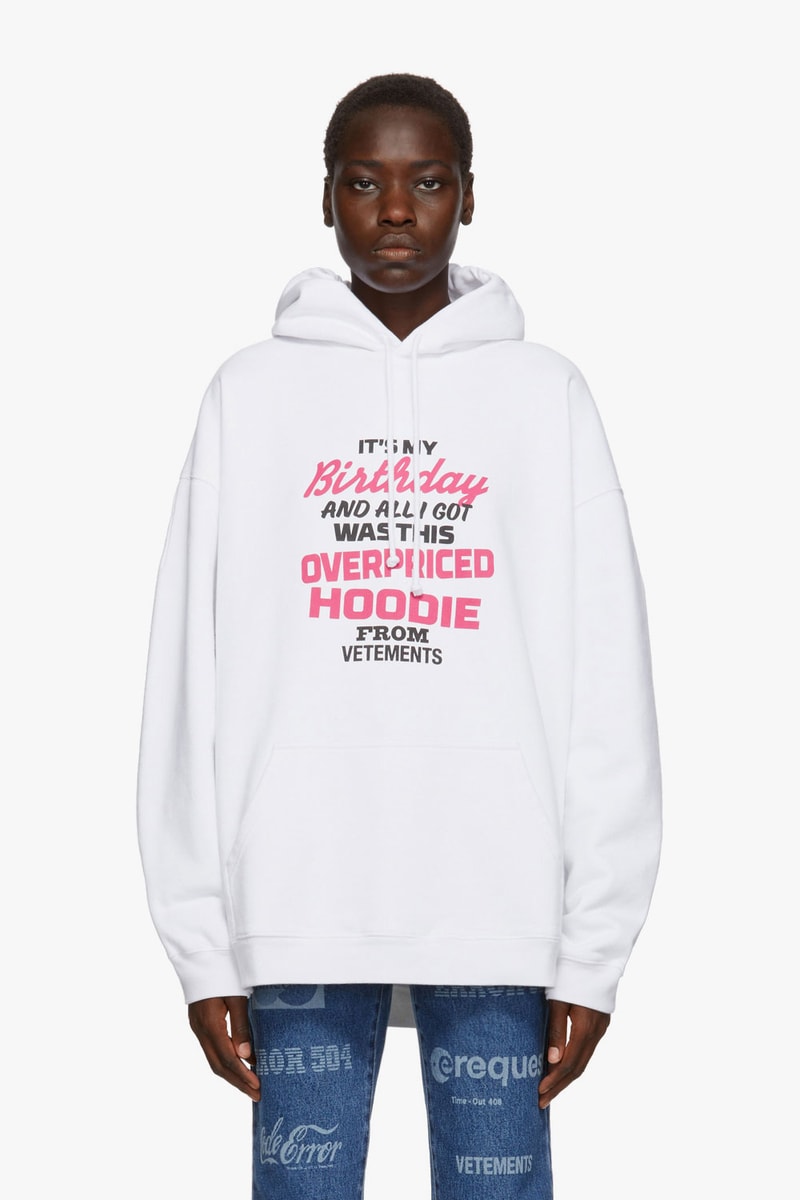 vetements surprise drop release ssense denim jacket bodysuit hoodies teddy bear bag pink demna gvasalia 