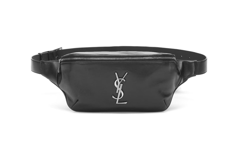 black leather ysl monogram bag fanny pack retro