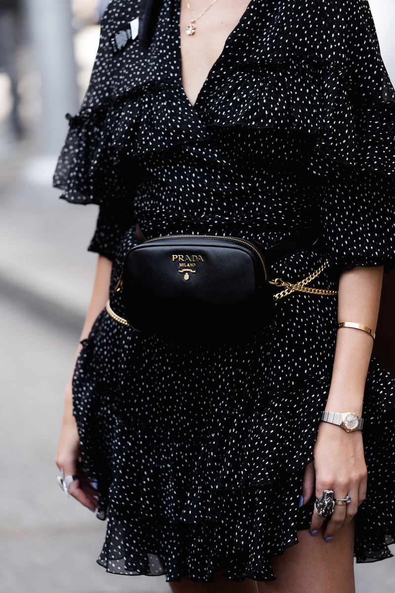 prada black gold chain belt bag
