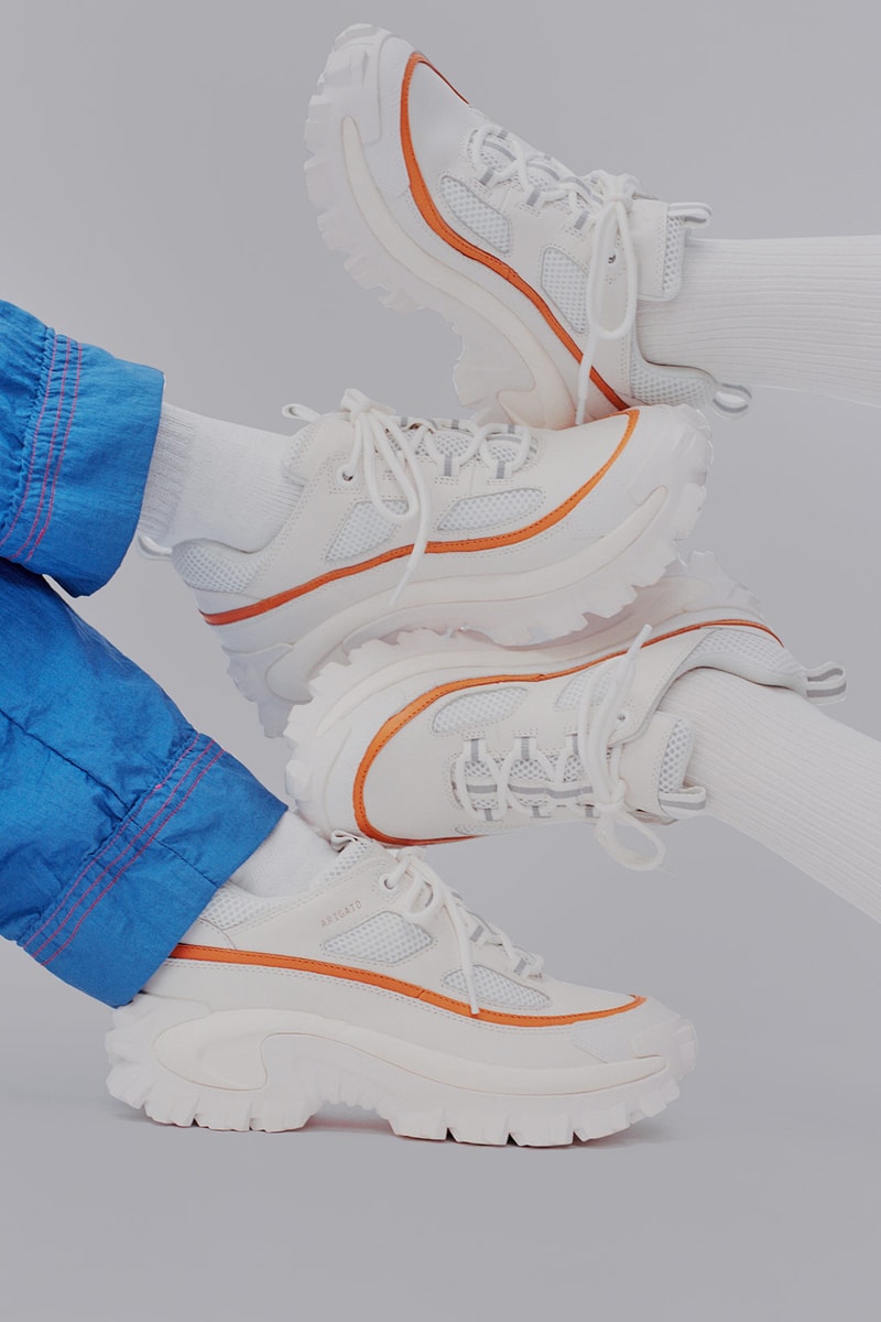 cat footwear axel arigato collaboration excelsior orange sneakers shoes