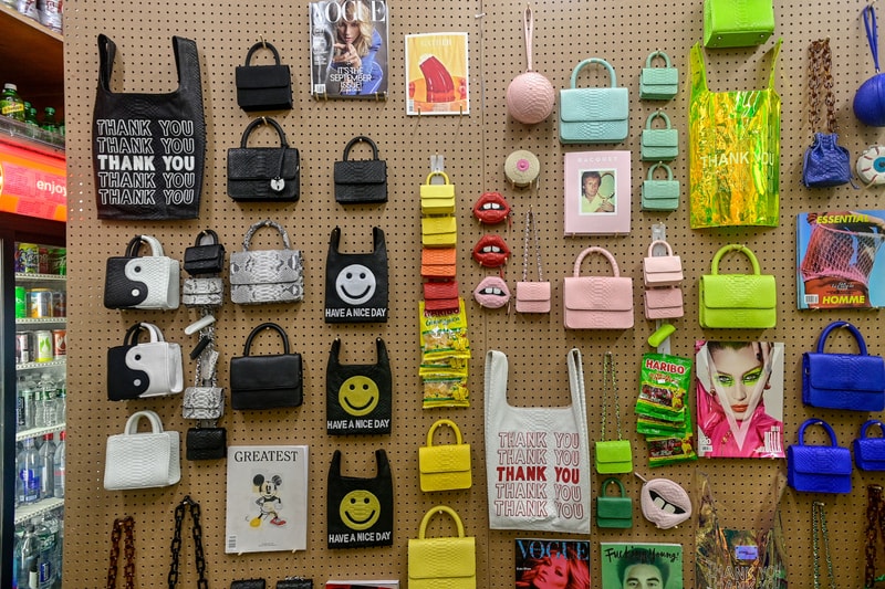 gelareh mizrahi bags mini mart pop up new york city neon bodega shop purses