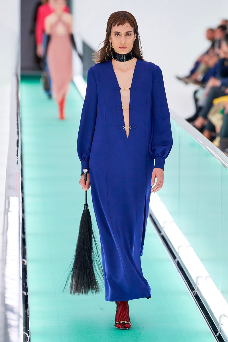 Gucci Orgasmique Spring Summer 2020 Runway Show Milan Fashion Week SS20 blue dress flogger whip