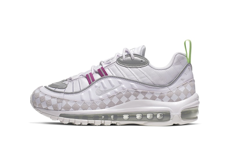 Nike Air Max 98 Pastel Pink Chequered Sneaker Pattern Neon Pink Green Sneaker Shoe Bubble Chunky Trainer Footwear 