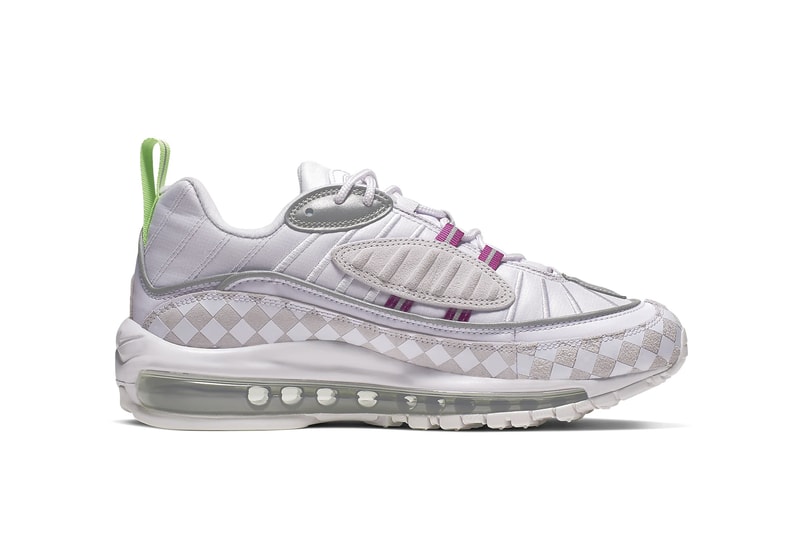 Nike Air Max 98 Pastel Pink Chequered Sneaker Pattern Neon Pink Green Sneaker Shoe Bubble Chunky Trainer Footwear 