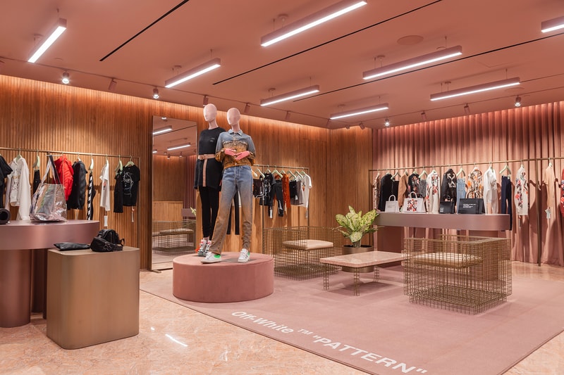 off white paragon concept store womens singapore shop opening pink marble clothes interior decor