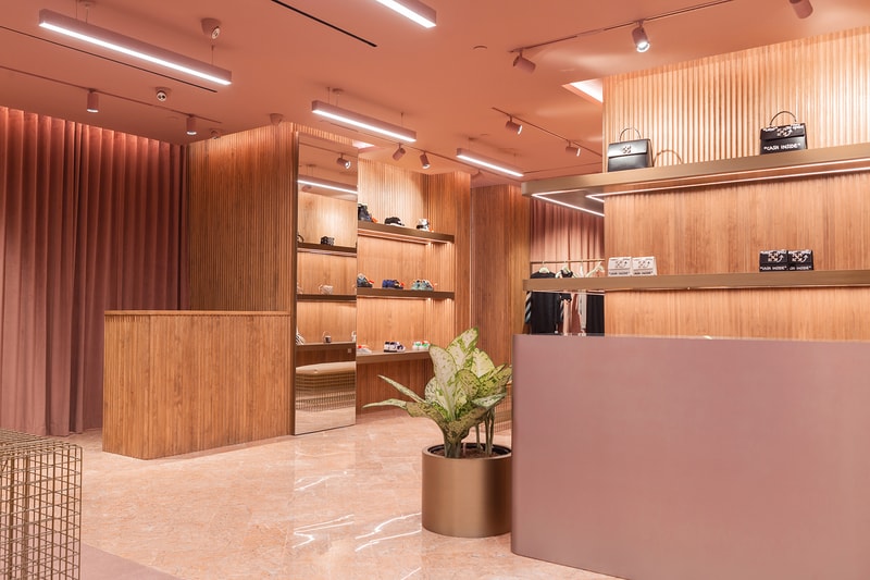 off white paragon concept store womens singapore shop opening pink marble clothes interior decor