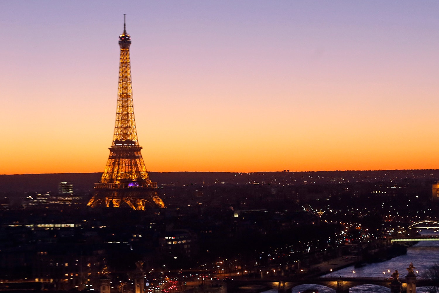 Paris Eiffel Tower Tour Sunset Skyline