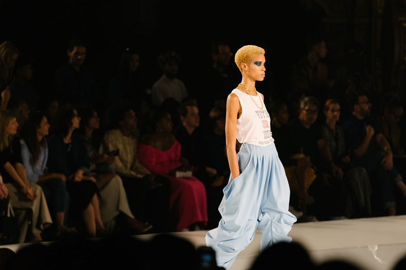 Pyer Moss Collection 3 New York Fashion Week Spring Summer 2020 Top White Pants Blue