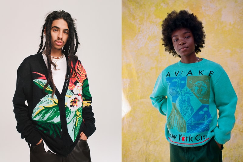 awake ny fall winter collection silk long sleeve shirt green white black egyptian print necklace accessories clothes fashion lookbook