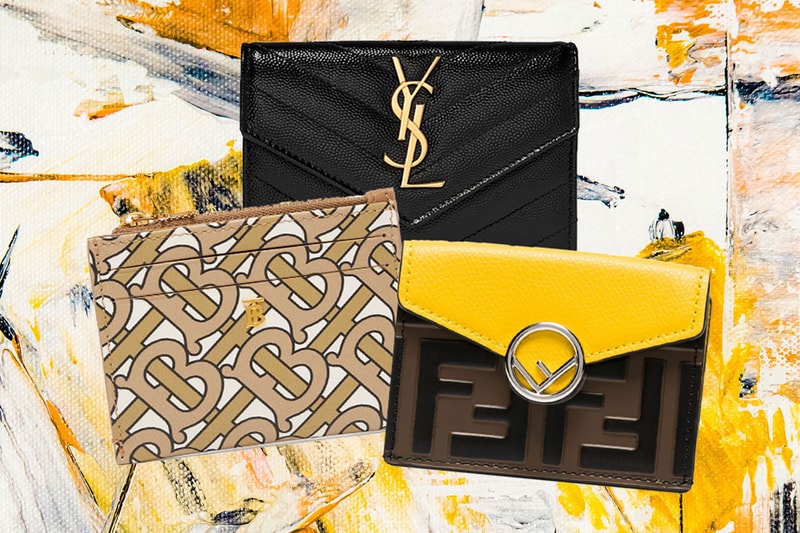Burberry Simone Monogram Logo-Print Leather Wallet Fendi Yellow And Brown Logo Trifold Leather Wallet Saint Laurent Quilted Textured-Leather Wallet
