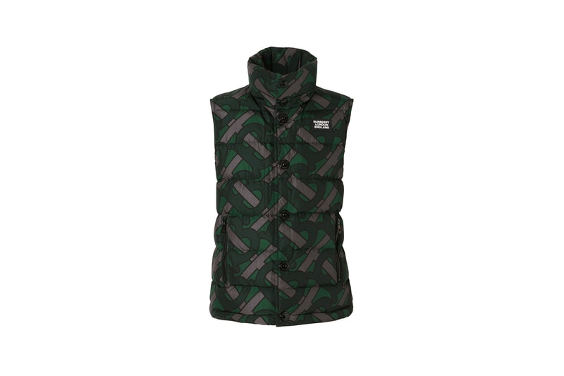 Burberry Monogram Print Puffer Gilet Forest Green