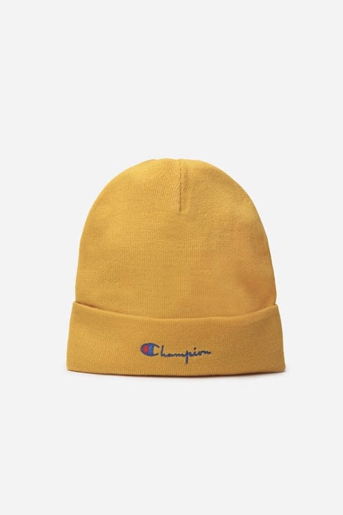 Champion Logo Beanie Hat Pink Yellow Grey Fall Winter Accessory Sporty Cozy Staple