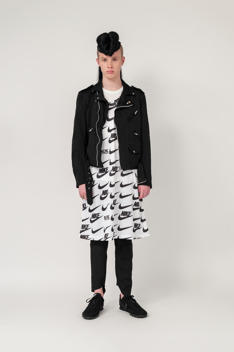 Nike x BLACK COMME des GARCONS Fall/Winter 2019 Collection Swoosh Dress T-Shirt Motorcycle Jacket Mens