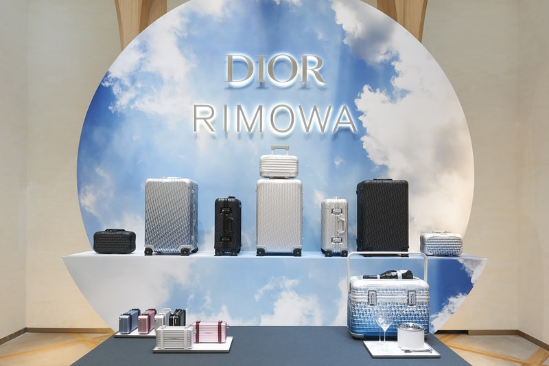 dior rimowa suitcase luggage collaboration travel bags blue silver
