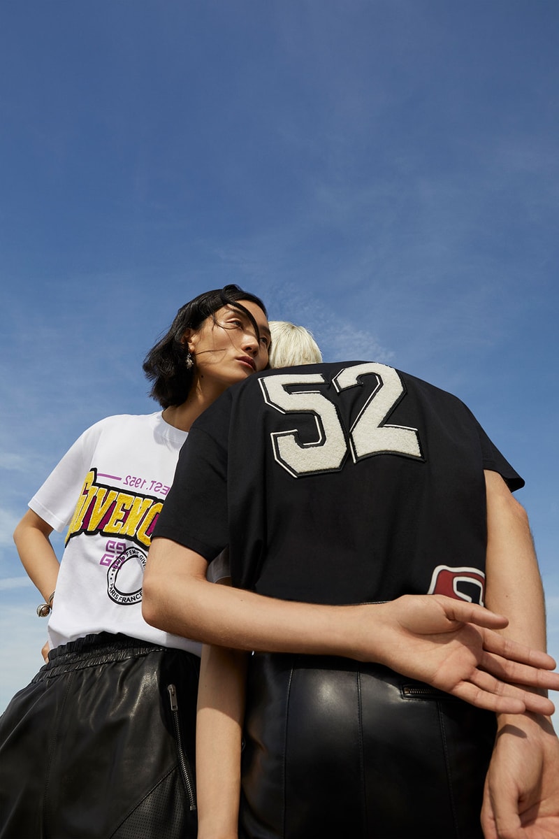 givenchy fashion apparel clothes varsity t shirt white black yellow grey model clare waight keller