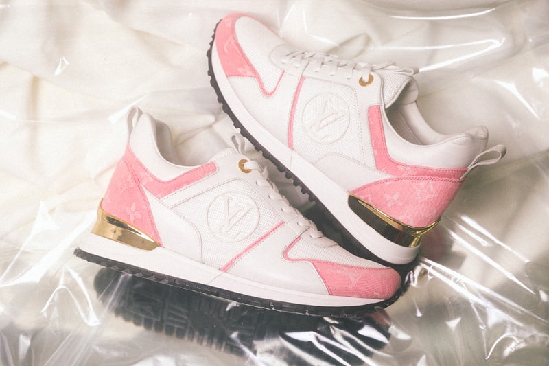 louis vuitton pink white gold monogram denim run away stellar sneakers boot bom dia flat lock it mules footwear shoes 