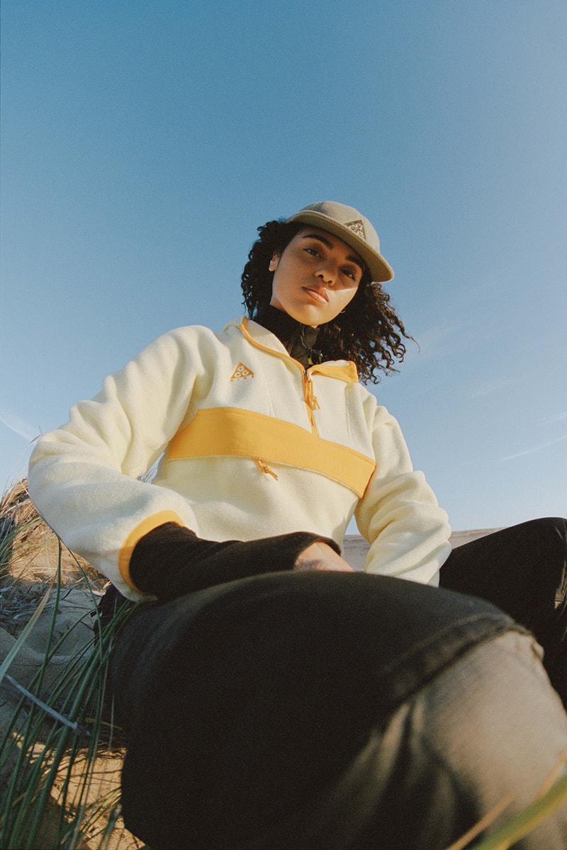 nike acg winter collection jackets yellow cap hat fashion clothes model