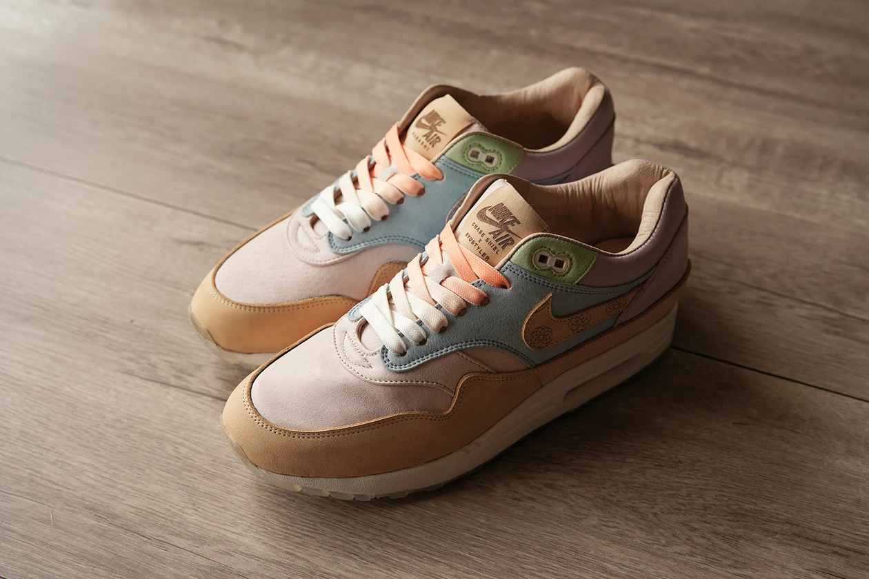 nike air max 1 wagashi traditional japanese sweets food ryustyler chase shiel collaboration custom sneakers pastel blue purple green brown shoes sneakerhead footwear