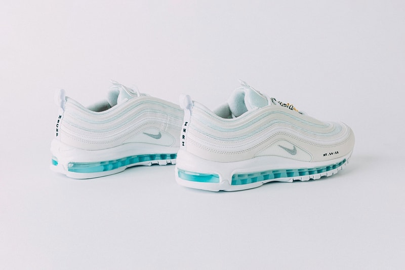 nike air max 97 mschf inri custom sneakers jesus baby blue teal white shoes footwear sneakerhead matthew 14 25