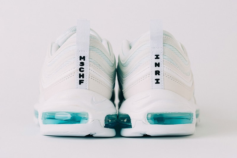 nike air max 97 mschf inri custom sneakers jesus baby blue teal white shoes footwear sneakerhead matthew 14 25
