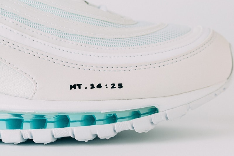 nike air max 97 mschf inri custom sneakers jesus baby blue teal white shoes footwear sneakerhead matthew 14 25