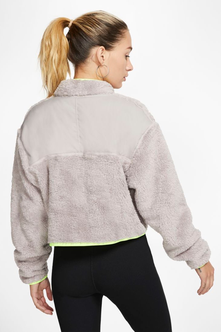Nike Sportswear Zip Sherpa Fleece Crop Top Pumice Volt Desert Sand