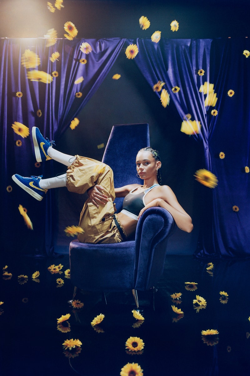 nike olivia kim no cover collection binx walton model air force 1 sports bra cargo pants whit socks sunflowers navy blue chair 