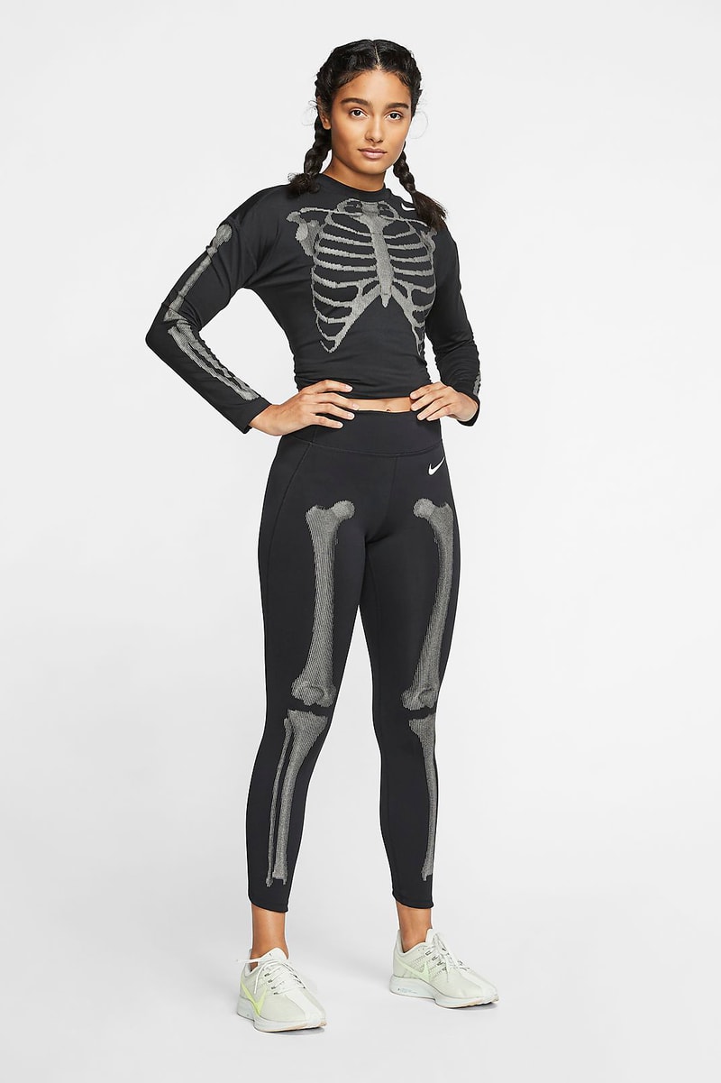 Nike Running Skeleton Tights Long-Sleeve Top Women's Reflective Workout Glow Dark Clothes