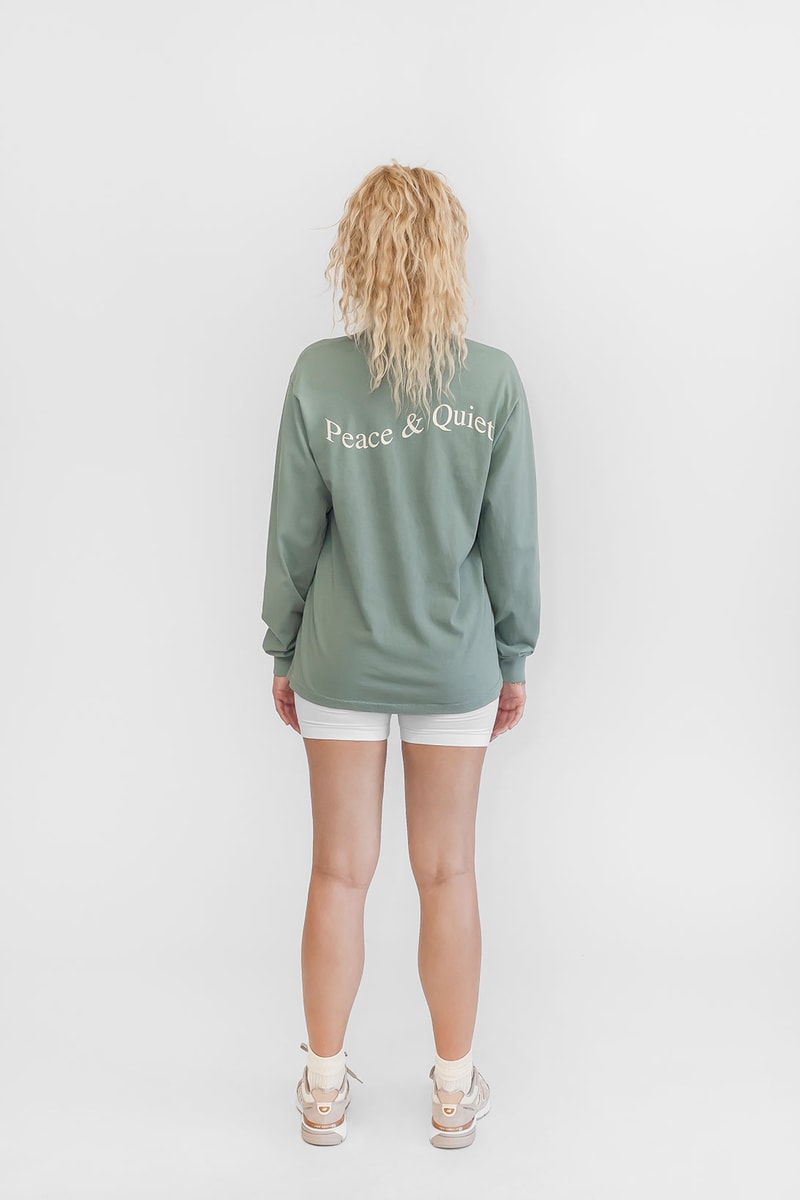 peace and quiet unisex collection minimal fleece sweatshirt shirts tote bags socks sports bras bike shorts athleisure organic cotton lookbook