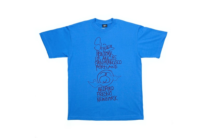 stussy vintage t shirt blue los angeles san francisco portland fresno neweark black archive sale new york pop up uknowhatimeitis 