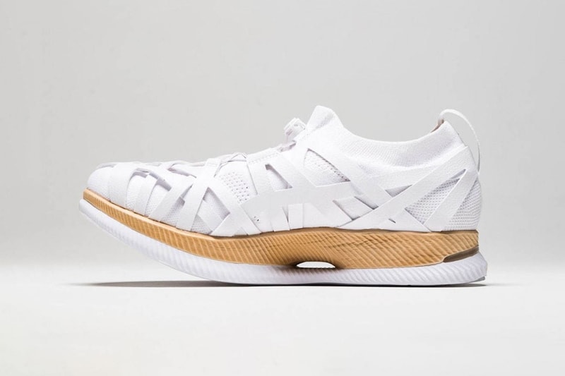 asics metaride amu kengo kuma collaboration sneakers environmentally friendly sustainability white gold shoes footwear sneakerhead
