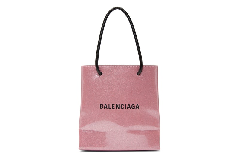 Balenciaga Pink Glitter Patent Leather Tote Bag Demna Gvasalia Logo 90s Y2K