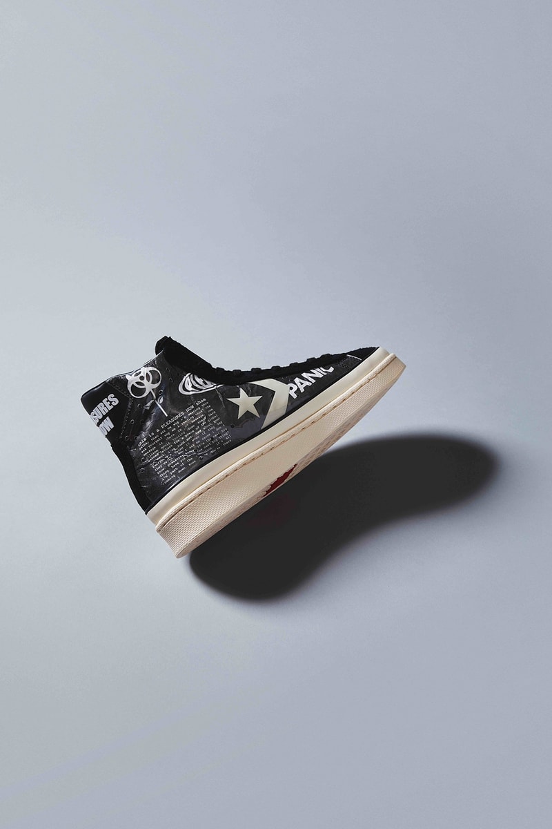 converse pleasures collaboration pro leather sneakers punk graphics black white shoes footwear sneakerhead
