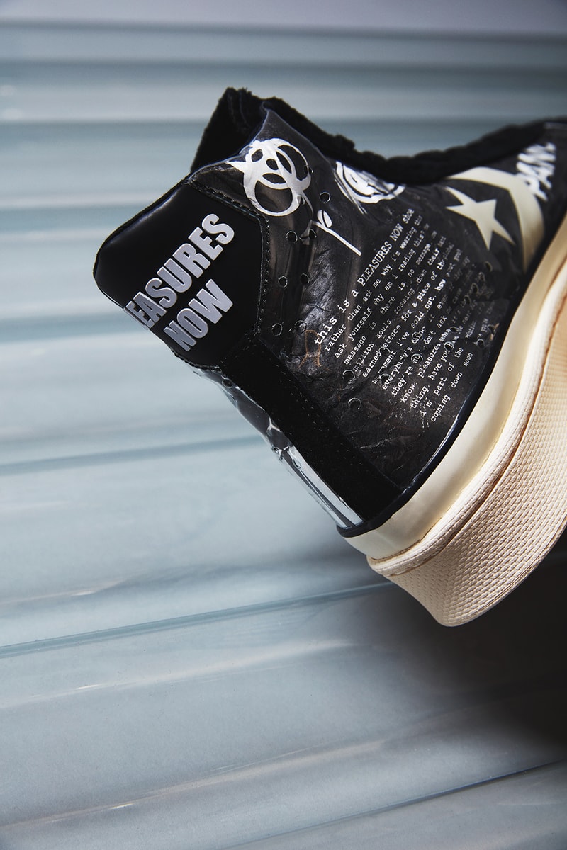 converse pleasures collaboration pro leather sneakers punk graphics black white shoes footwear sneakerhead