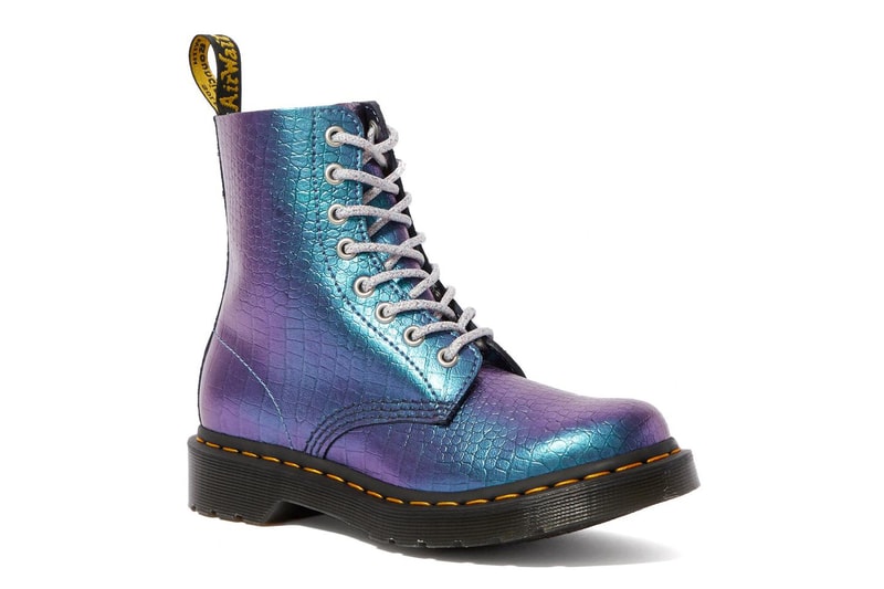 Dr. Martens 1460 Iridescent Croc Leather Boots Pink White Blue Purple Color Changing Metallic