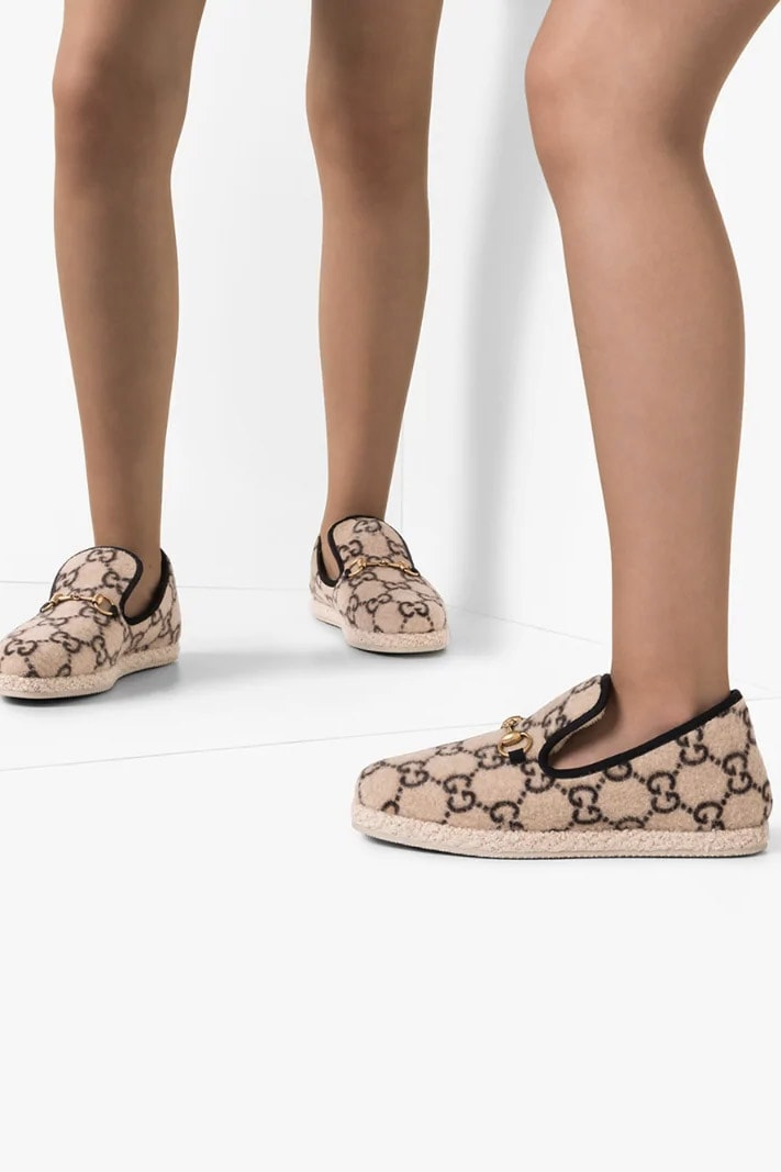 Gucci Cozy Logo Monogram Wool Slippers Shoes Luxury Gold Beige Print Fall Winter Loungewear 